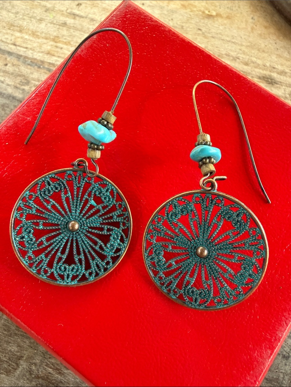 Turquoise Filigree Circle Drop Earrings - Women Jewelry